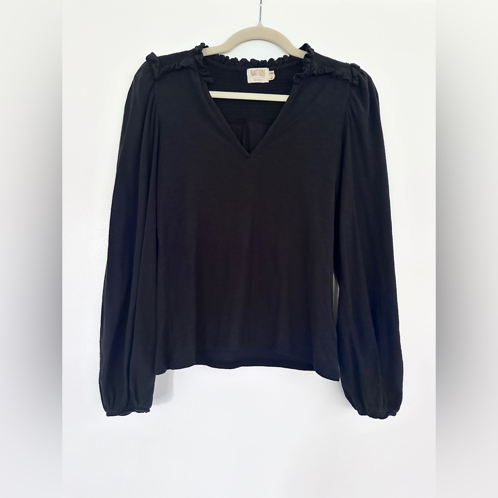 Nation LTD Black Long Sleeve Puff Blouse
